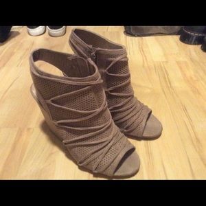 Tan peep toe booties